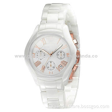 Fashion watch, ceramic case, japan movt, white dial watch for woman style